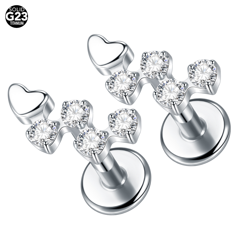 Flat Back Labret Stud - 1Pc Titanium Flower Zircon Labret Stud