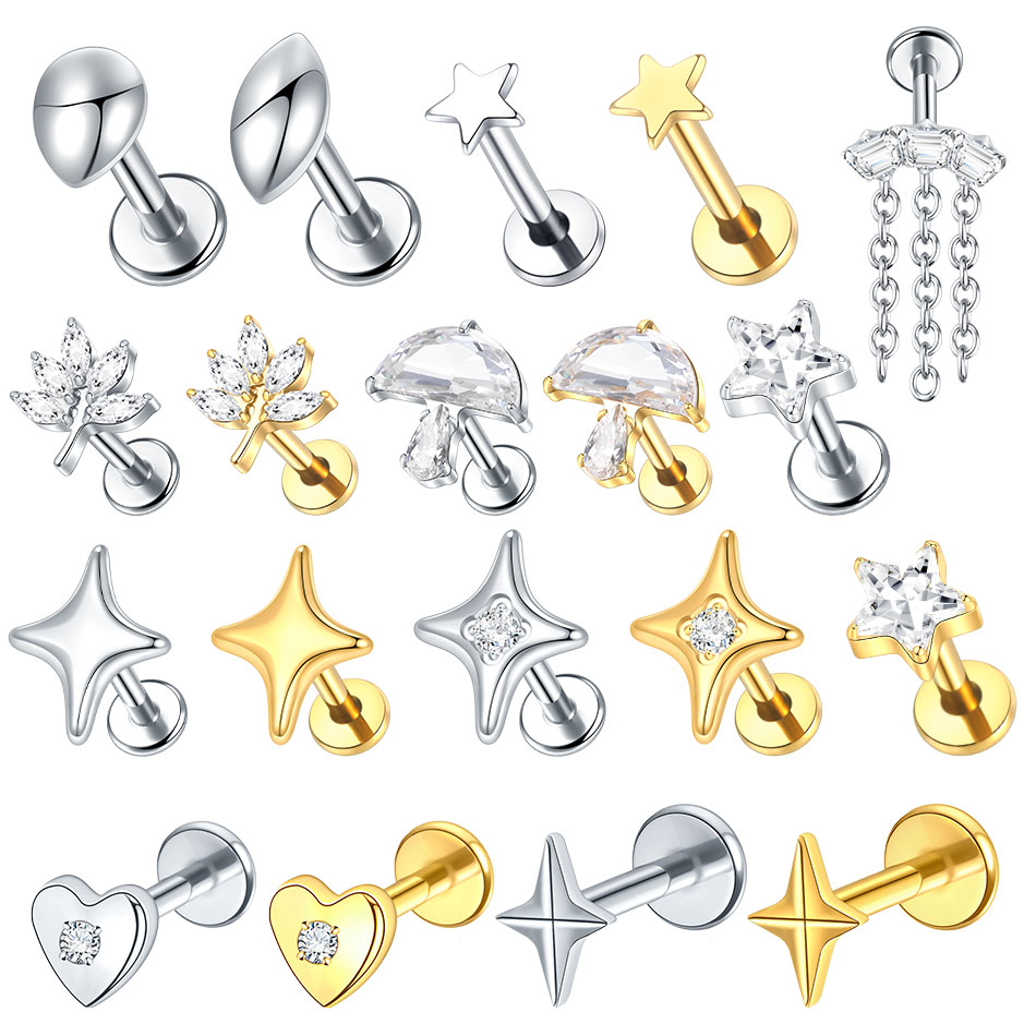 Flat Back Labret Stud - 1/5Pcs G23 Titanium Ear Cartilage Flat