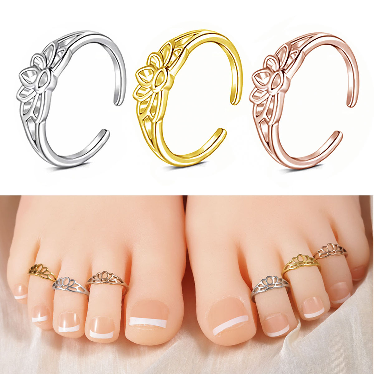 Body Jewelry Rings - Stainless Steel Lotus Flower Toe Ring