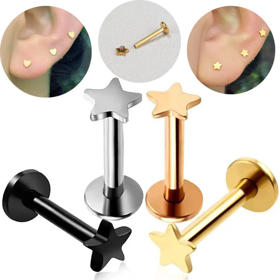 Flat Back Labret Stud - 16G Piercing Titanium Steel Internal Thread