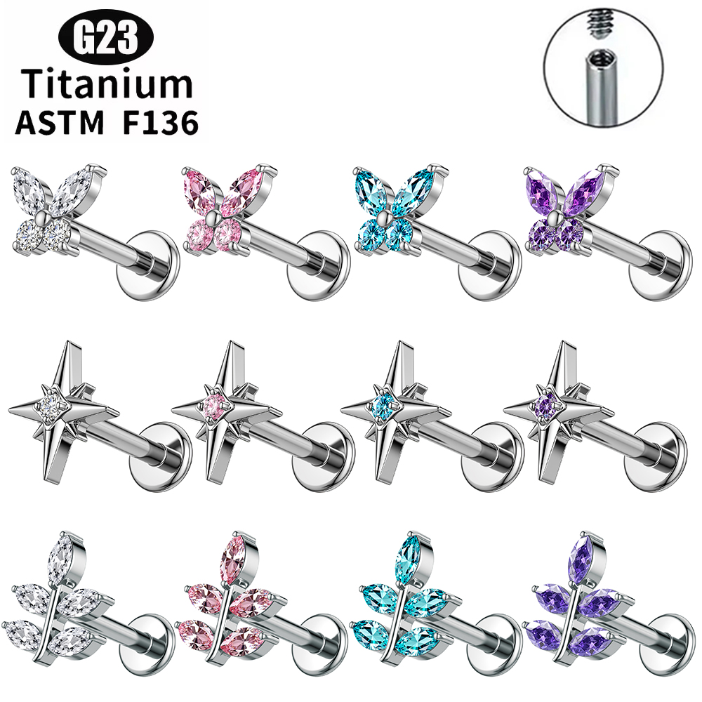 Flat Back Labret Stud - 1Pc G23 Titanium 16G Zircon Ear