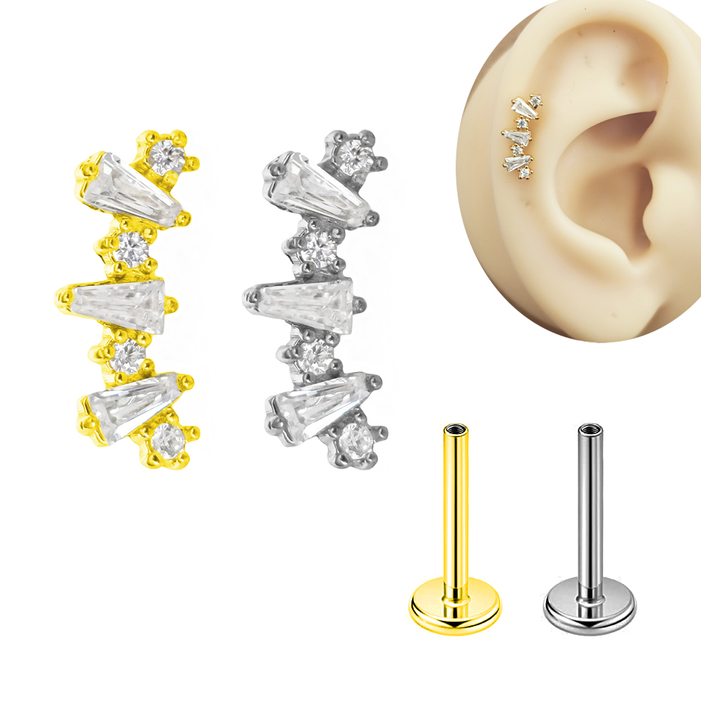Flat Back Labret Stud - Internal Threaded Cubic Zirconia Labret 100%316L