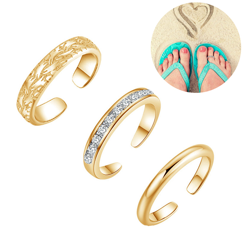 Body Jewelry Rings - Trio Set Women's Toe Rings, 18K