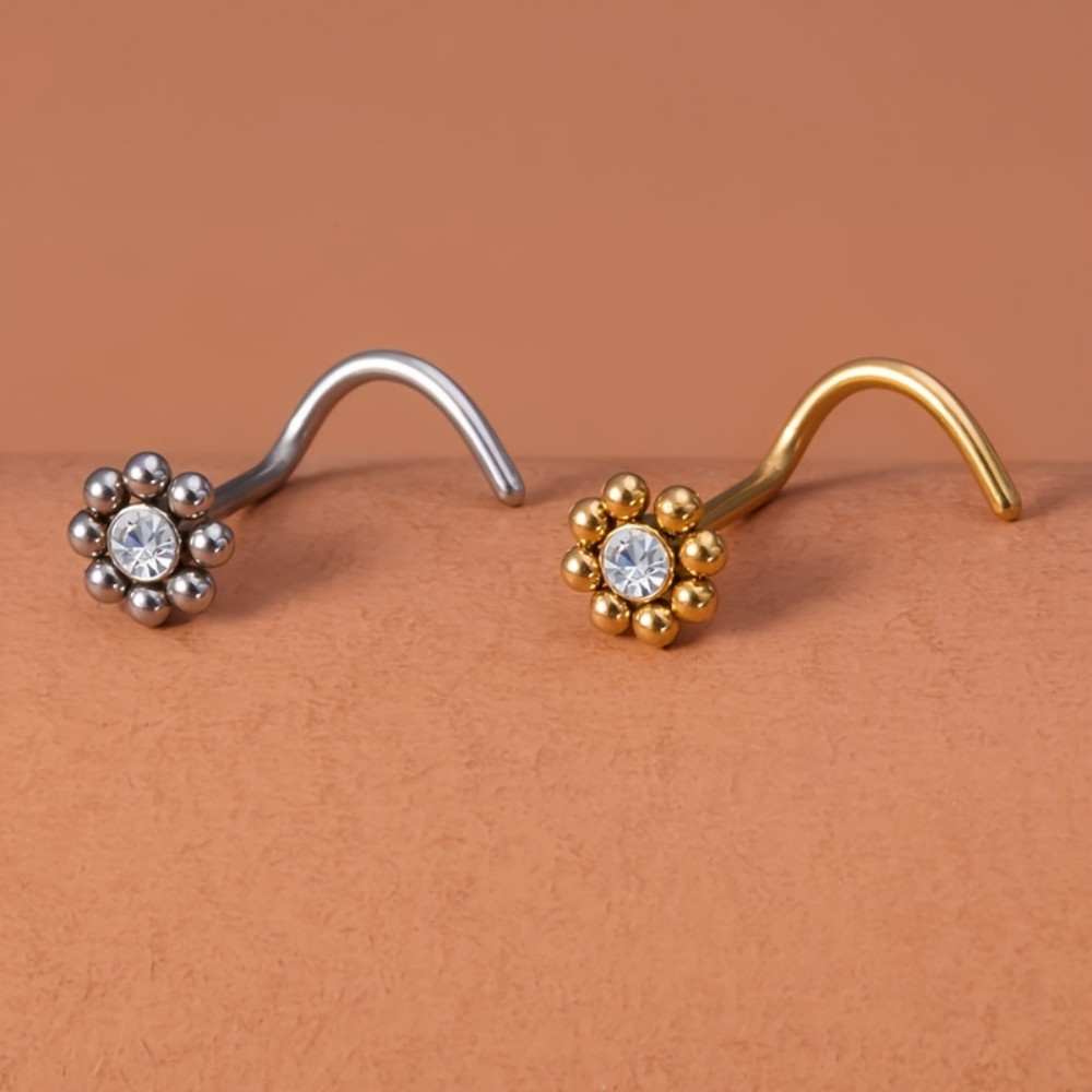 Nostril Screw Pin - 1pc of Flower-Shaped Screw Nose Stud