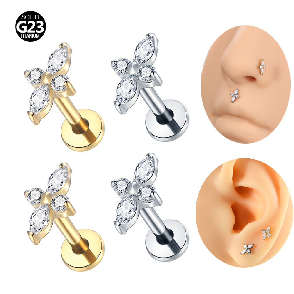 Flat Back Labret Stud - 1PC G23 Titanium Labret Piercing Jewelry