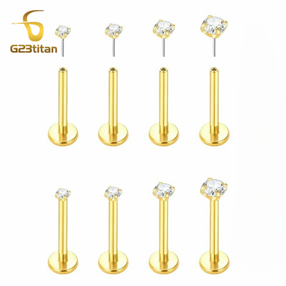 Flat Back Labret Stud - 2pc G23 Titanium Push In Earrings