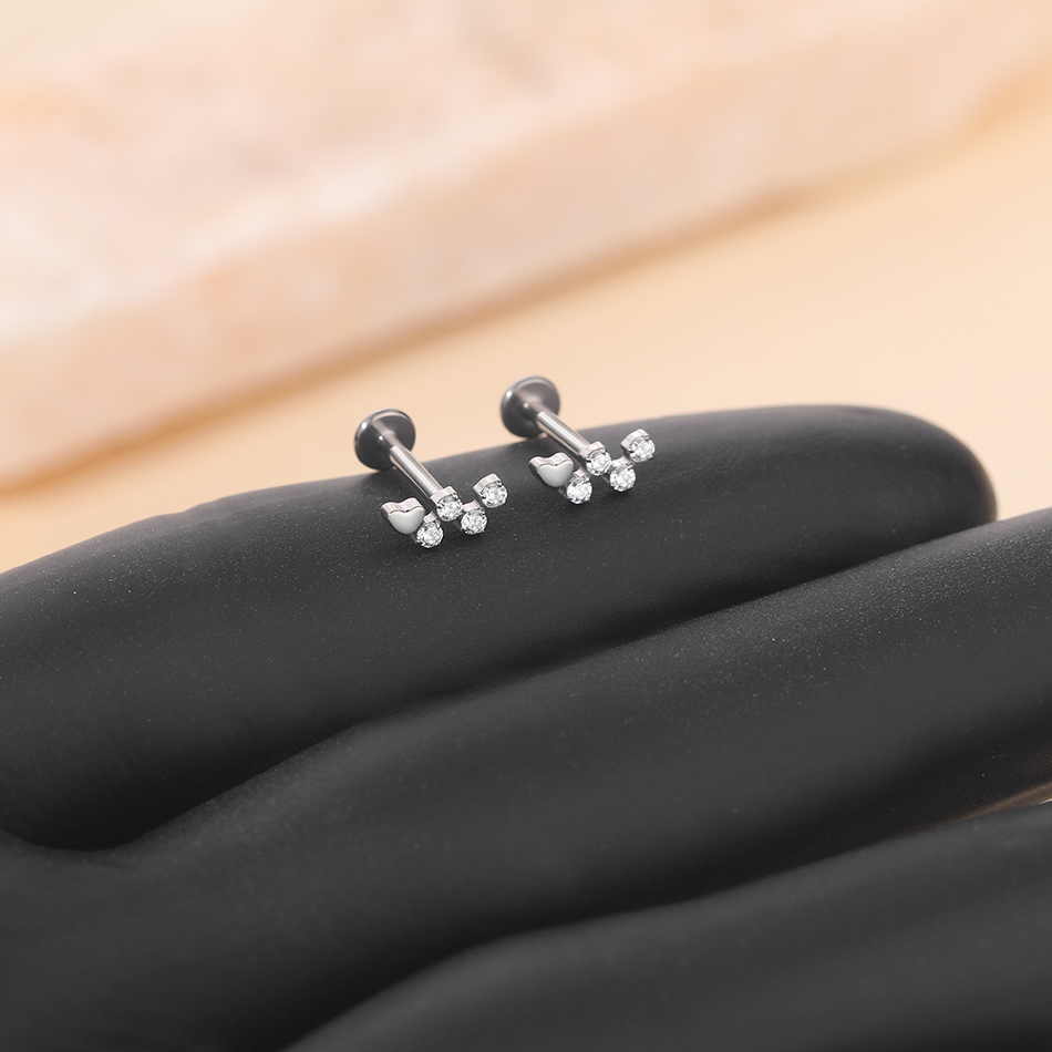 1Pc Titanium Flower Zircon Lab - Flat Back Labret Stud ulasan dan harga