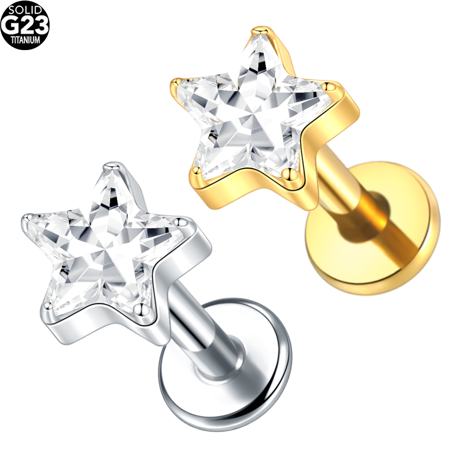 1/5Pcs G23 Titanium Ear Cartil - Flat Back Labret Stud ulasan dan harga