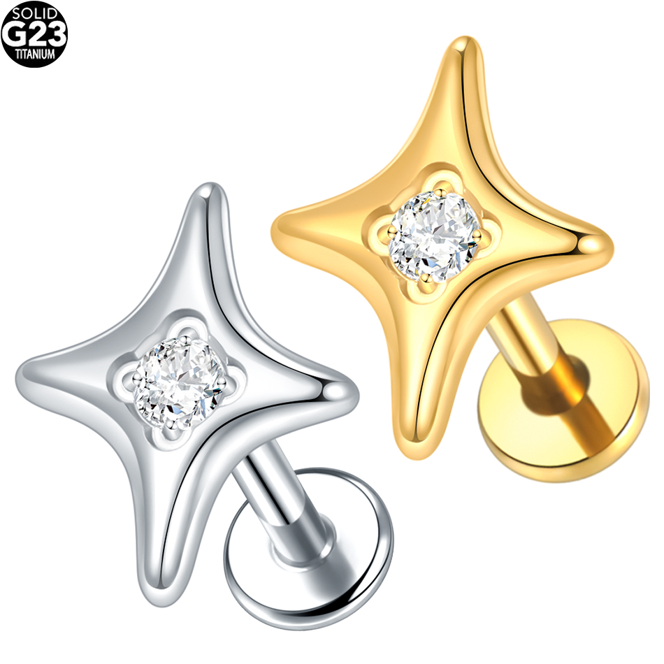 1/5Pcs G23 Titanium Ear Cartil - Flat Back Labret Stud ulasan dan harga