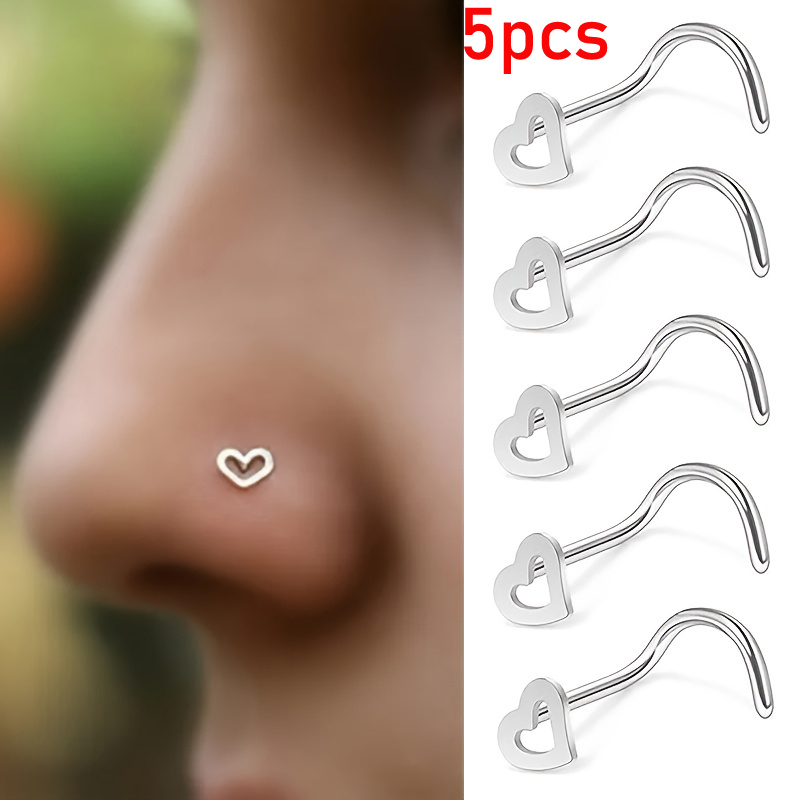 5pcs Hollow Heart Nose Stud Se - Nostril Screw Pin ulasan dan harga