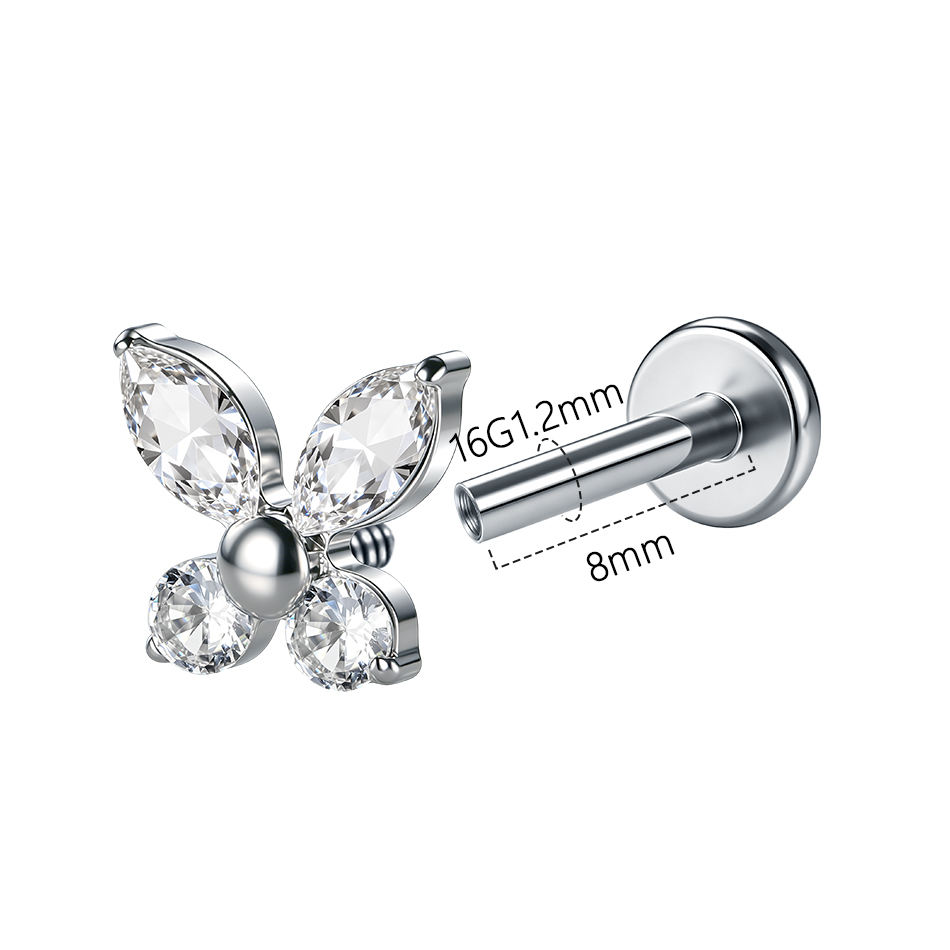 1/5Pcs G23 Titanium Butterfly  - Flat Back Labret Stud ulasan dan harga