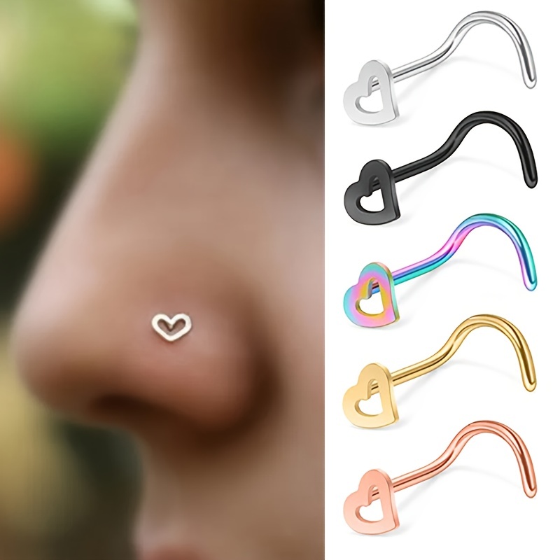5pcs Hollow Heart Nose Stud Se - Nostril Screw Pin ulasan dan harga