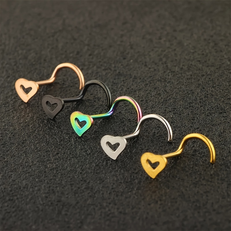 5pcs Hollow Heart Nose Stud Se - Nostril Screw Pin ulasan dan harga