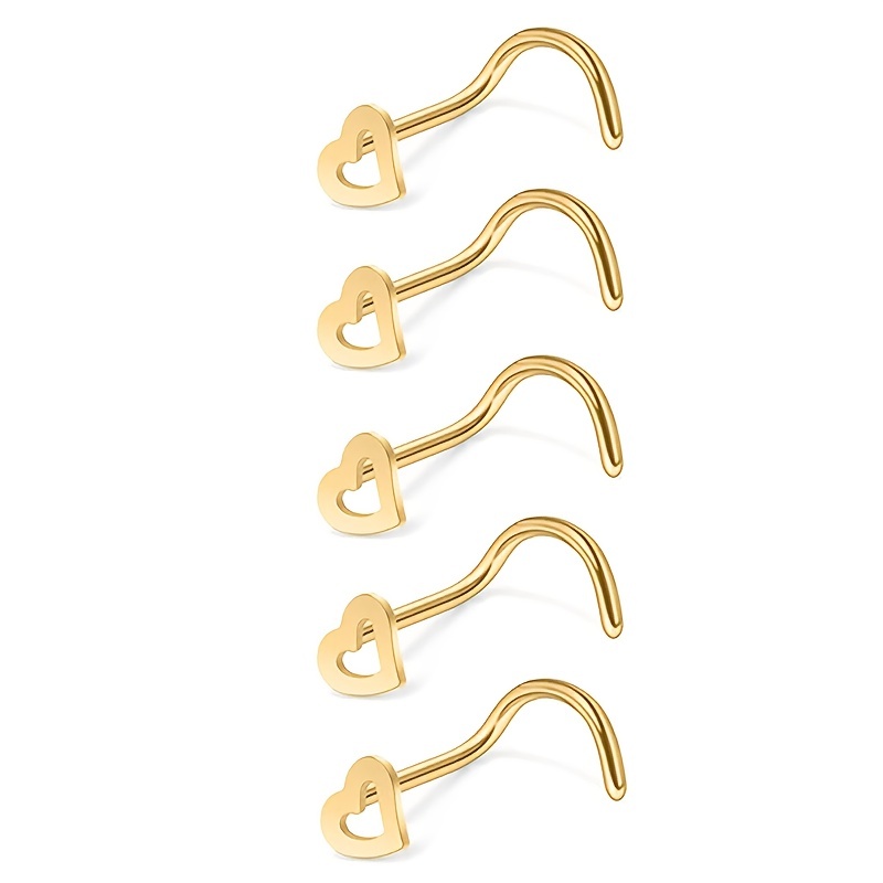 5pcs Hollow Heart Nose Stud Se - Nostril Screw Pin ulasan dan harga