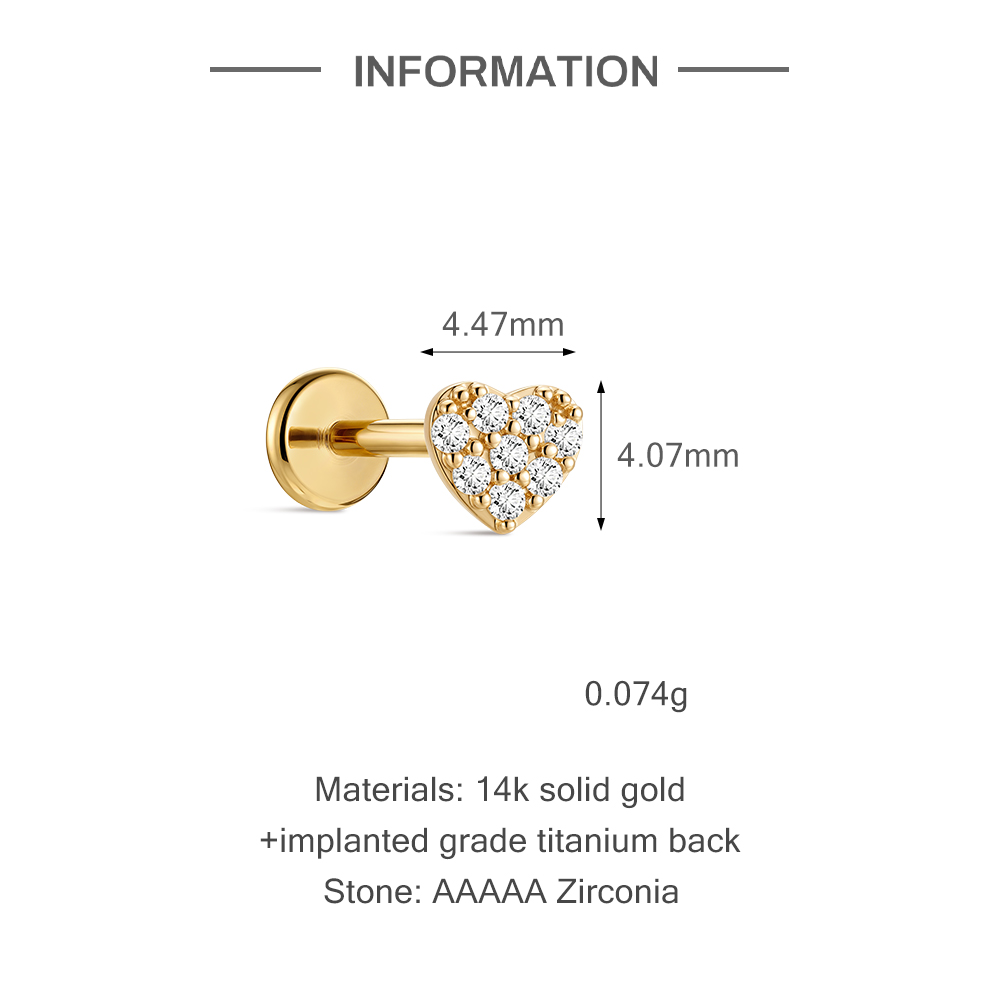 CANNER 14K Solid Gold Heart Fl - Flat Back Labret Stud ulasan dan harga