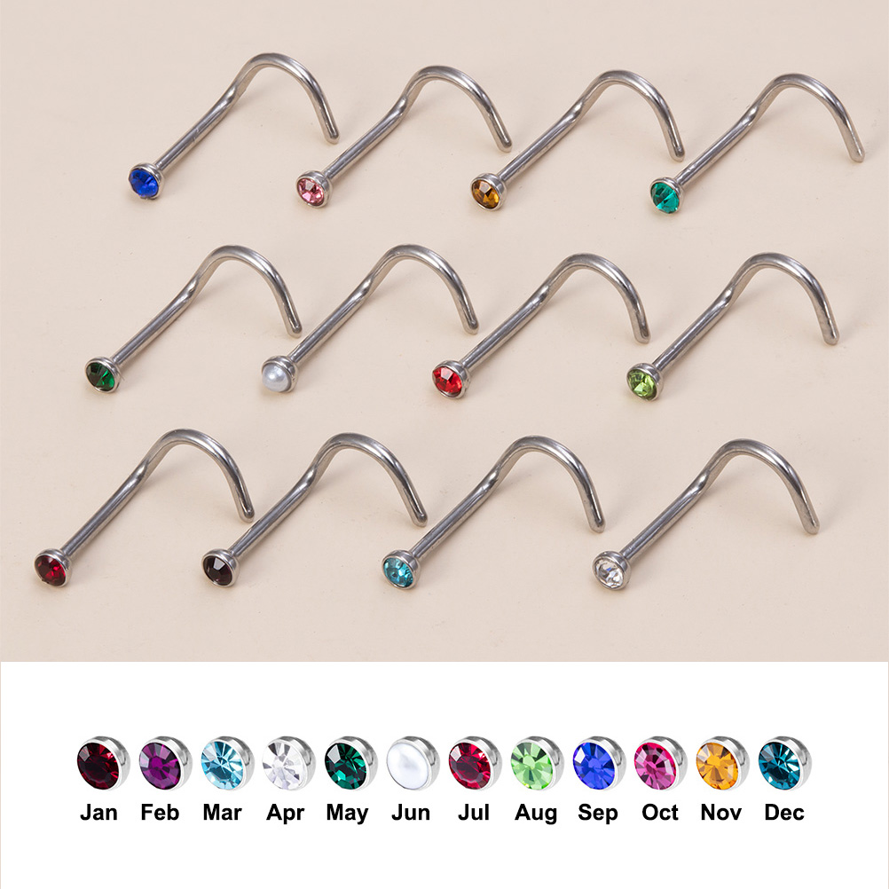 12PCS Birthstone CZ Nose Stud  - Nostril Screw Pin ulasan dan harga