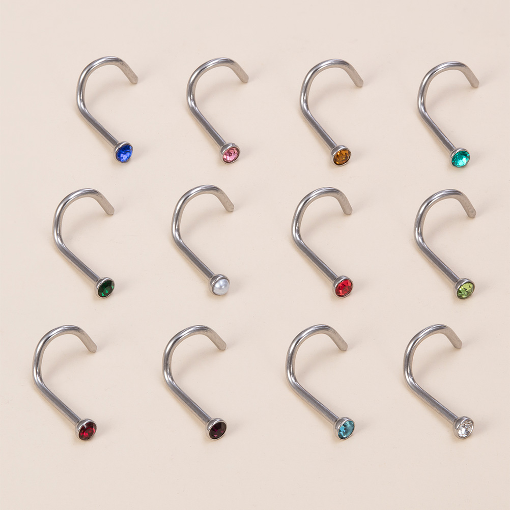 12PCS Birthstone CZ Nose Stud  - Nostril Screw Pin ulasan dan harga