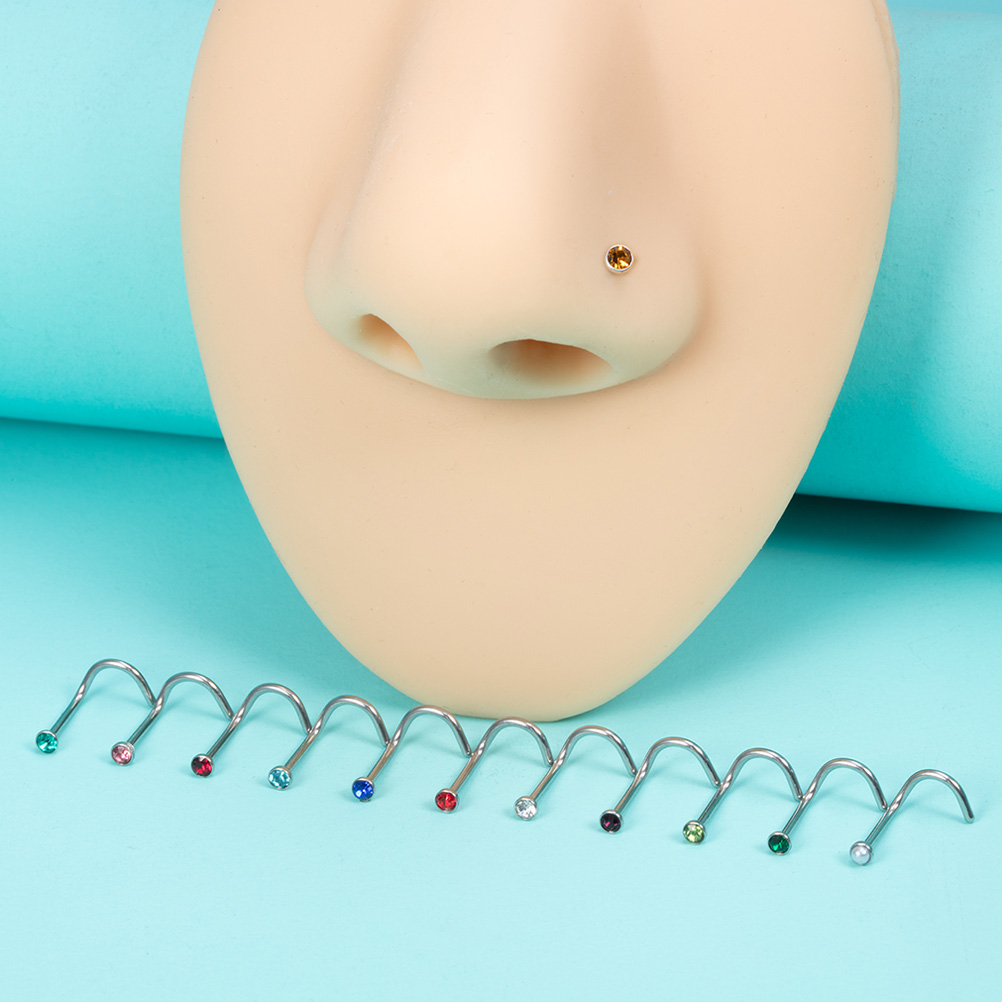 12PCS Birthstone CZ Nose Stud  - Nostril Screw Pin ulasan dan harga