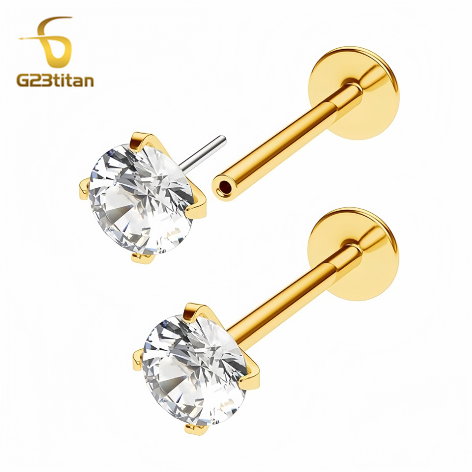 2pc G23 Titanium Push In Earri - Flat Back Labret Stud ulasan dan harga