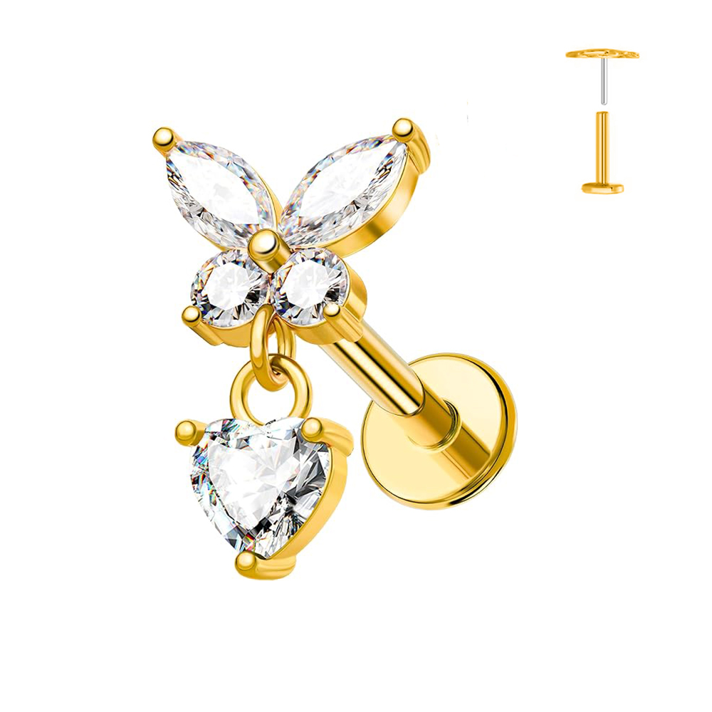1PC Butterfly Heart Pendant Pi - Flat Back Labret Stud ulasan dan harga