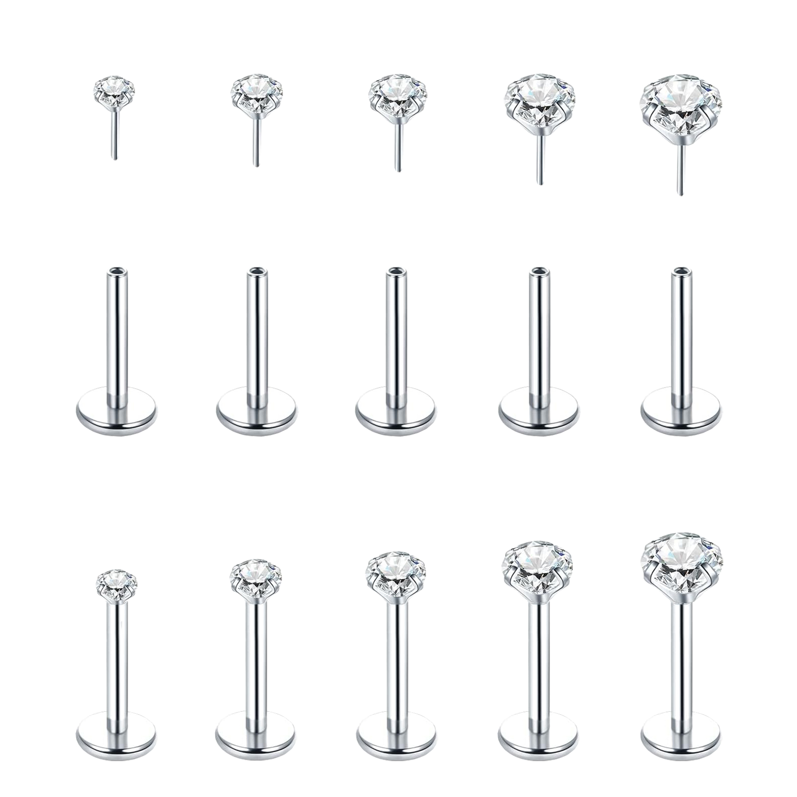 5Pcs Stainless Steel Earrings  - Flat Back Labret Stud ulasan dan harga