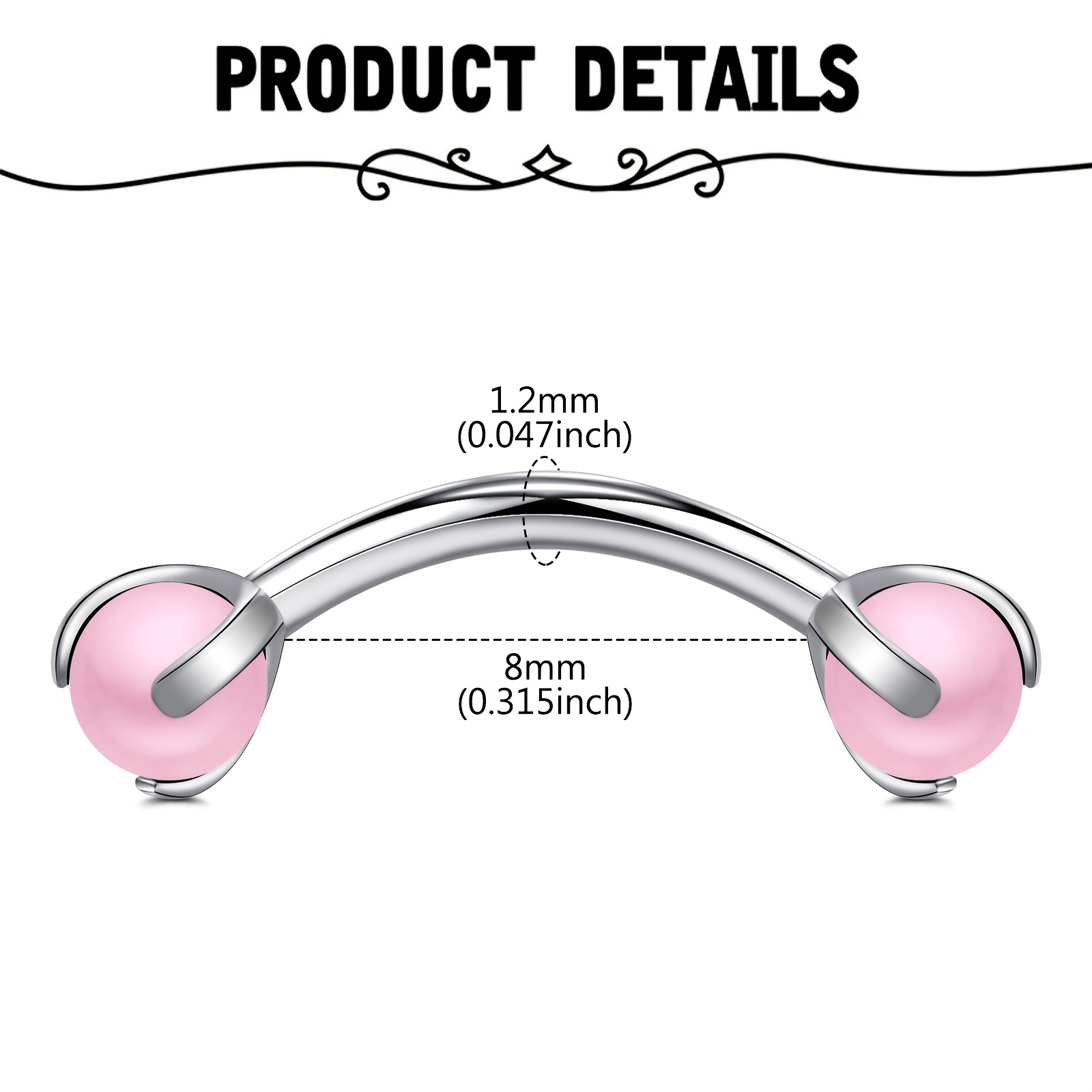Curved Barbell with Faux Pearl - Body Jewelry Measurements ulasan dan harga
