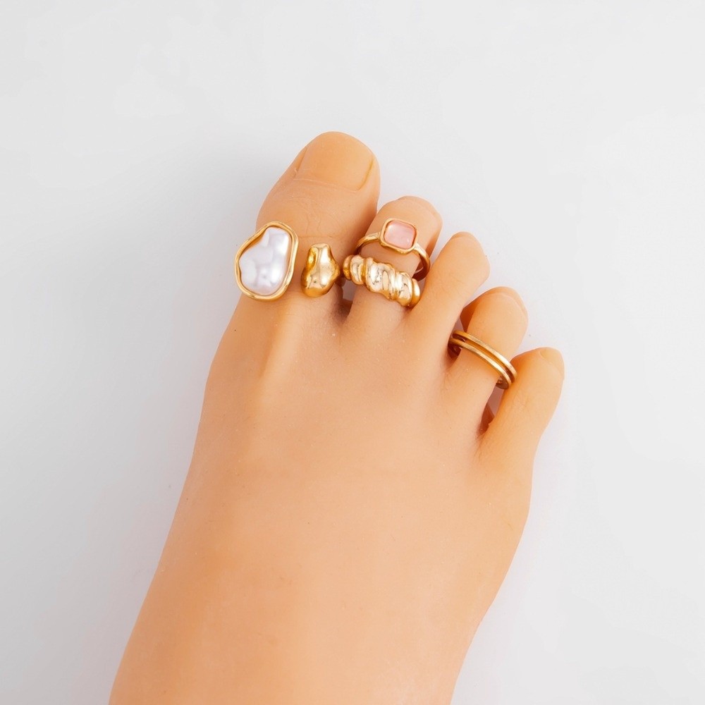 Irregular Pearl Toe Ring Set T - Body Jewelry Rings ulasan dan harga
